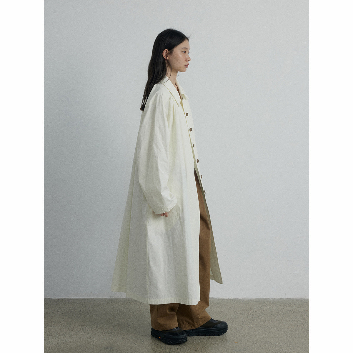 Polo Collar Long Trench Coat