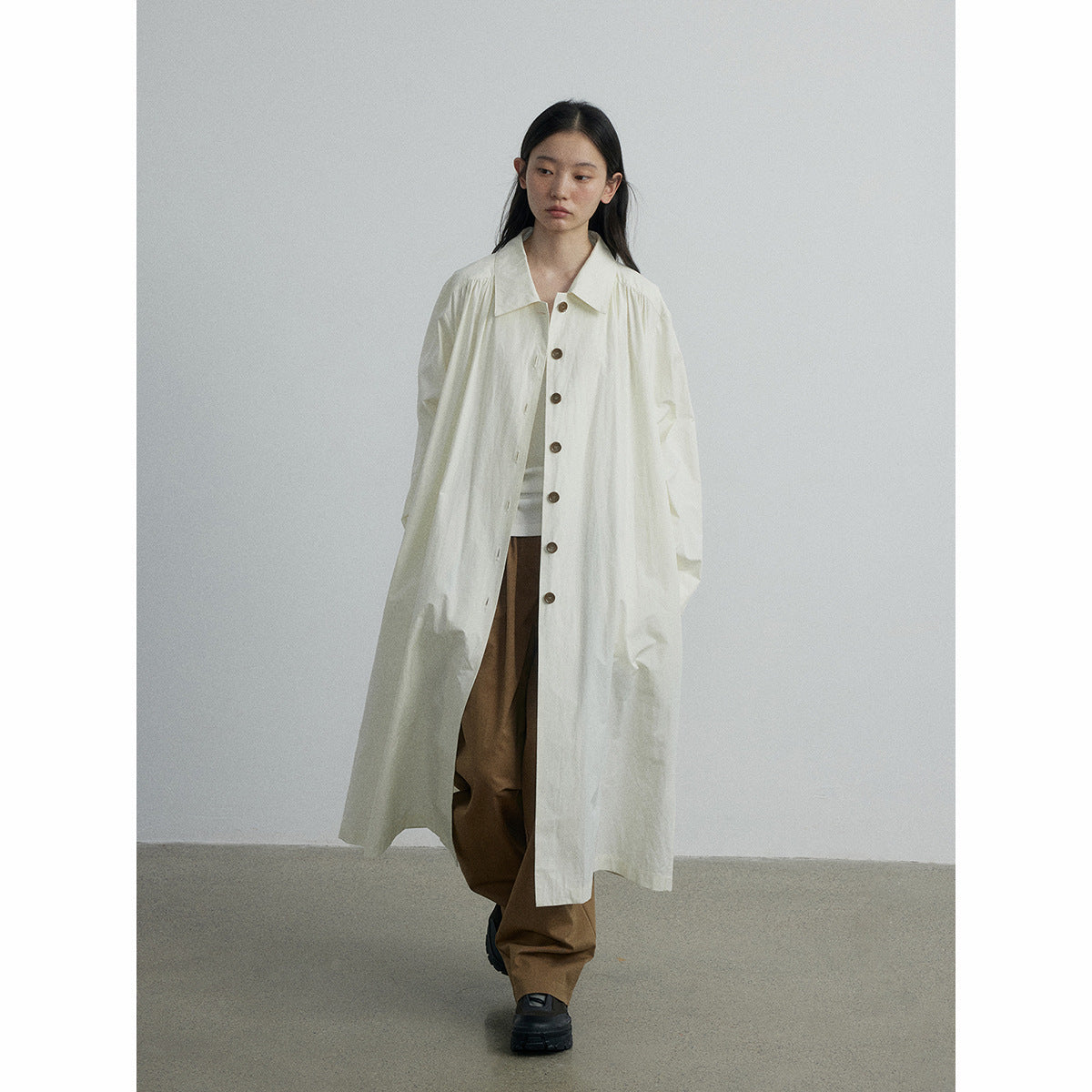 Polo Collar Long Trench Coat