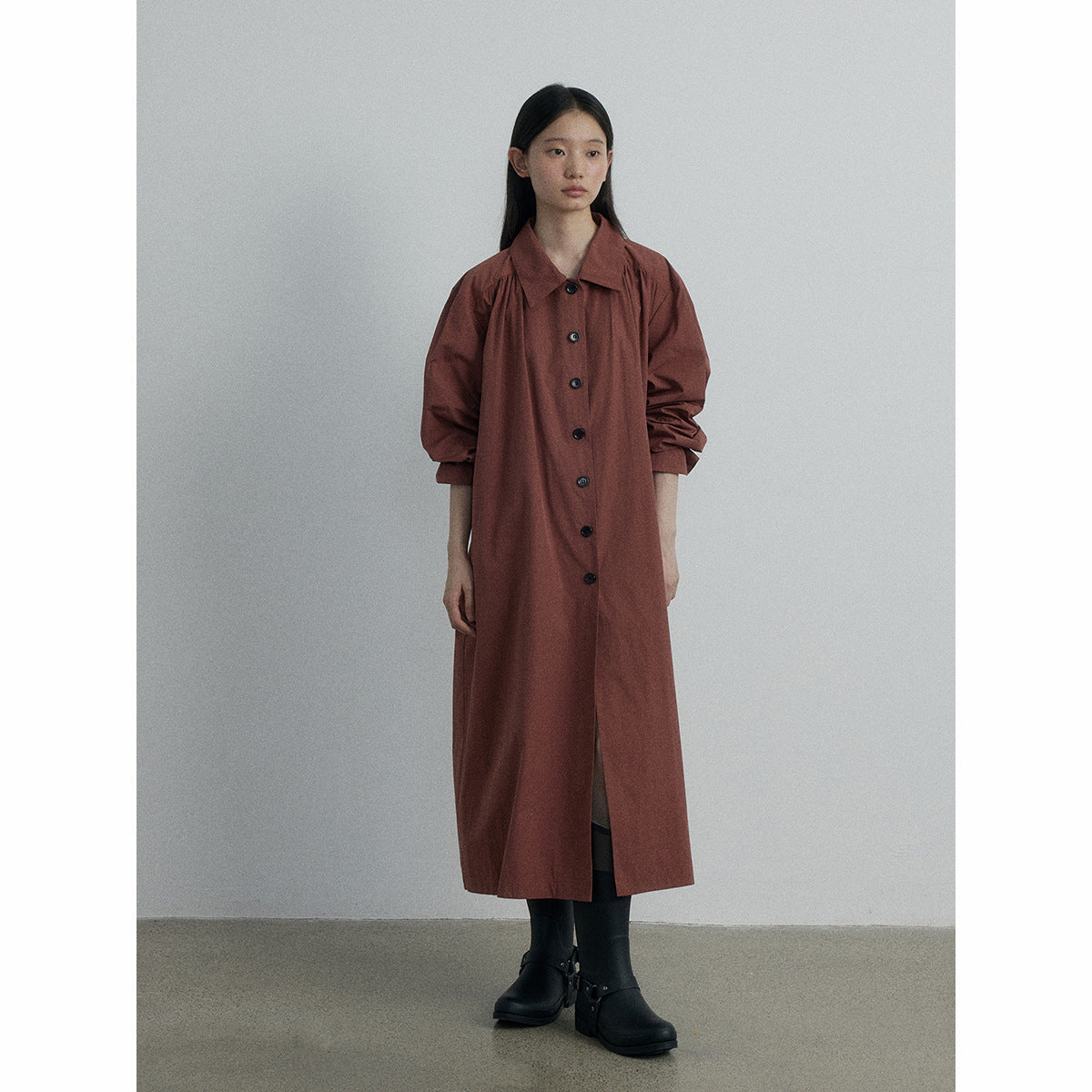 Polo Collar Long Trench Coat