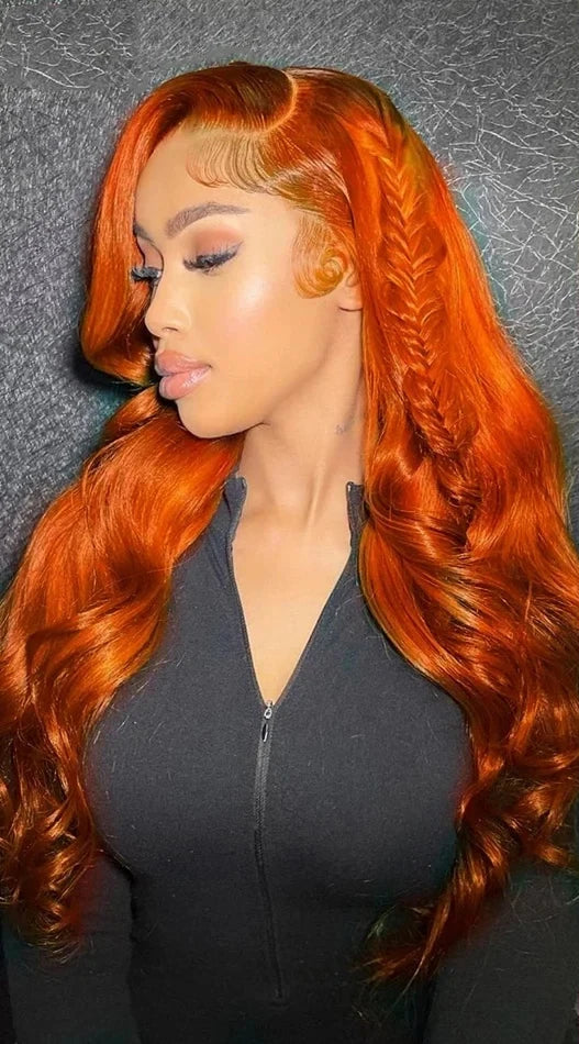 Pre Plucked Orange Ginger Lace Wigs Body Wave