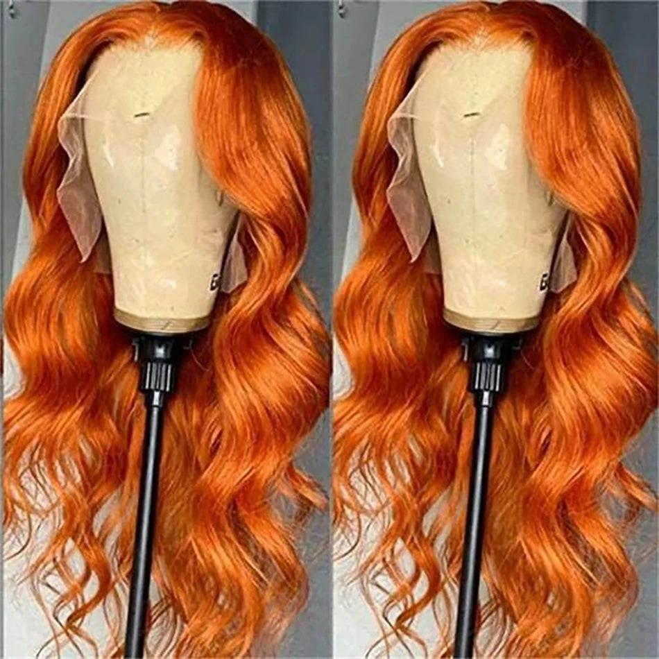 Pre Plucked Orange Ginger Lace Wigs Body Wave