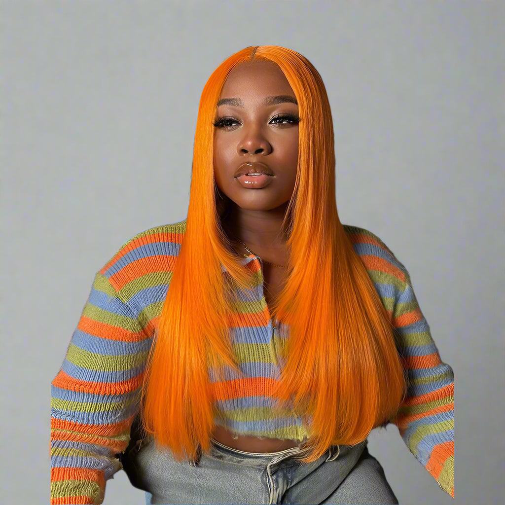 Orange Yellow Colored Straight 13x6 Lace Front Wig