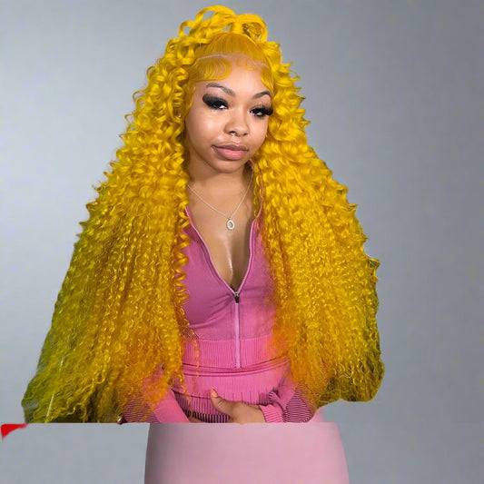 Yellow Lace Front Wigs Human Hair Transparent Lace