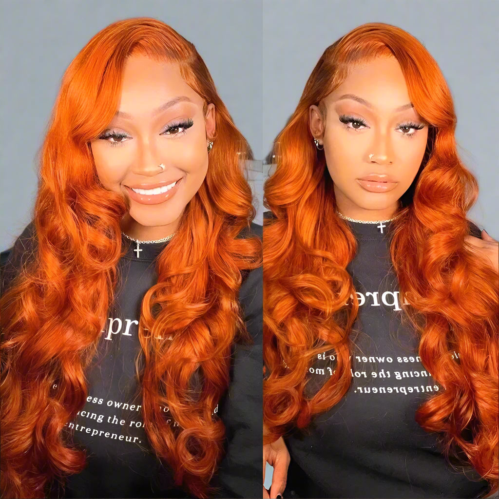 Pre Plucked Orange Ginger Lace Wigs Body Wave