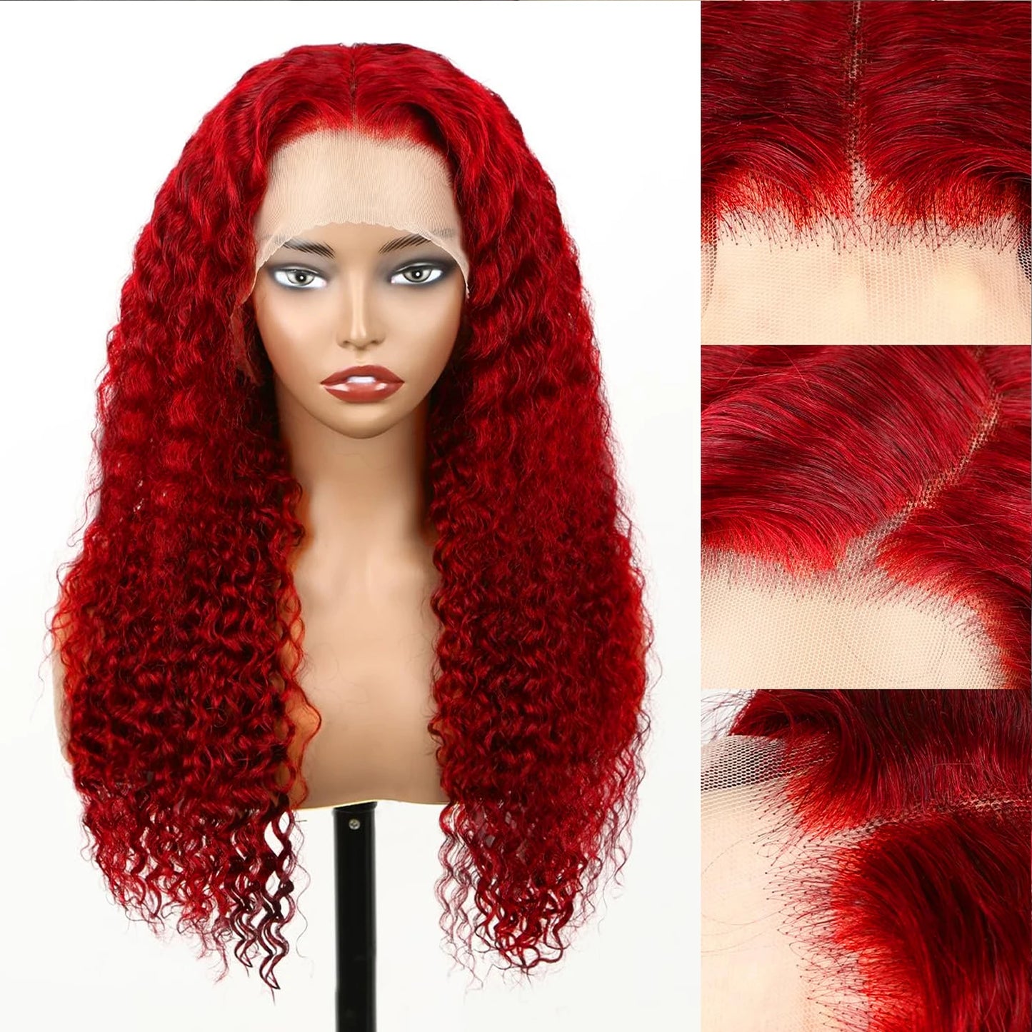 Hot Red Long Natural Wave Lace Font Wigs