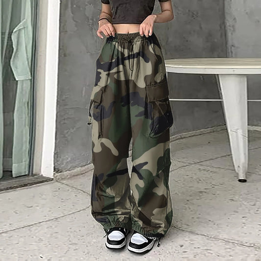 Women's Baggy Cargo Camo Print Pants Joggers Sweatpants Drawstring