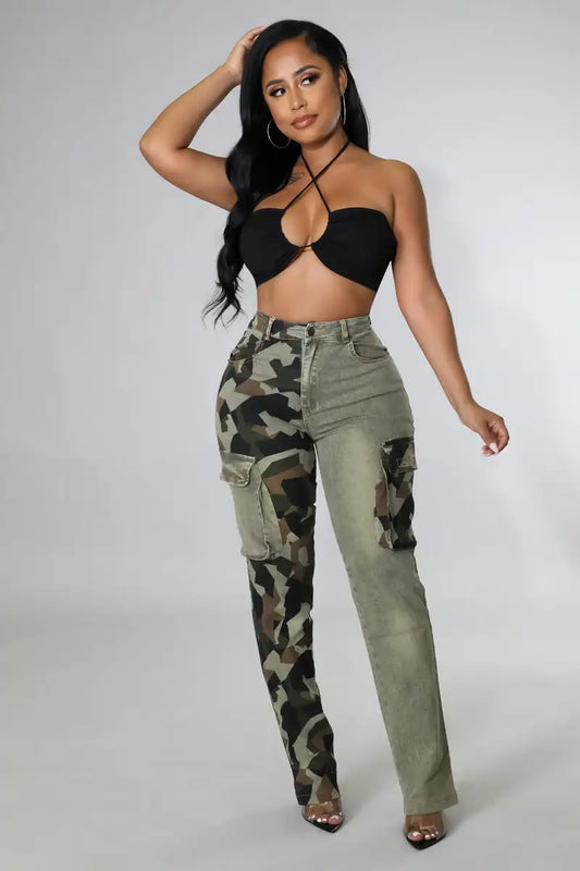 Women's Jeans Camo Patchwork Vintage High Waist