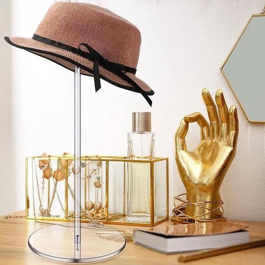 Acrylic Hat Stand Wig Organizer Storage Rack Baseball Fisherman Hats Shelf Showcase Round Clear Jewelry Watch Display Riser