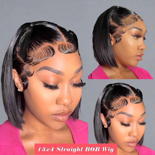 BOB Lace Front Wig Human Hair Straight 180% Full Density 13x4 HD