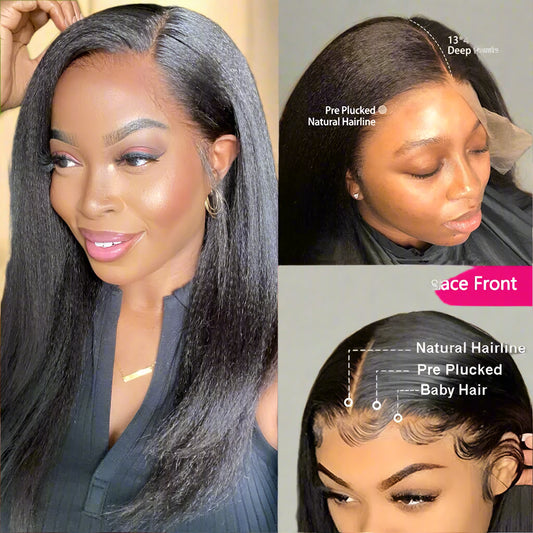 Kinky Straight Lace Front Wigs Yaki Straight