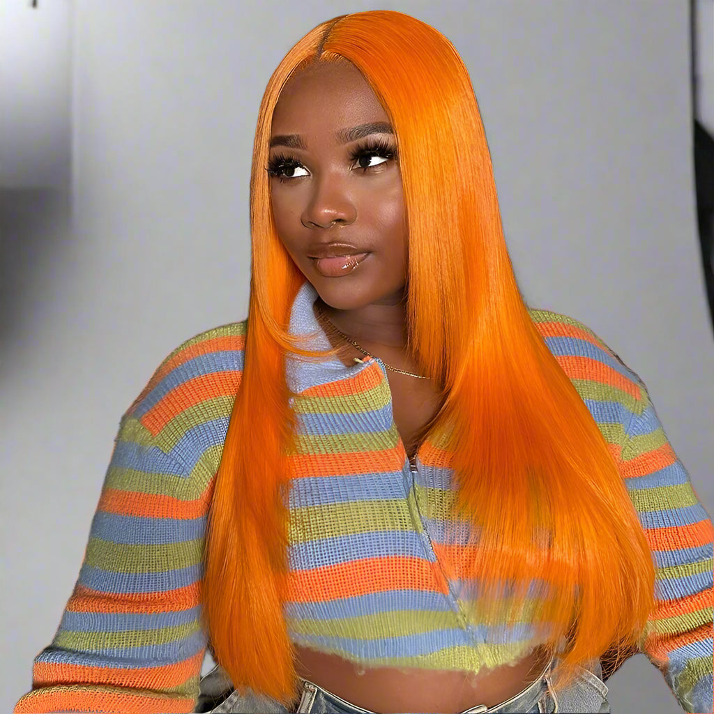 Orange Yellow Colored Straight 13x6 Lace Front Wig