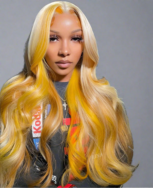 Yellow With 613 Lace Front Wig 13X4 Ombre Light Yellow Blonde