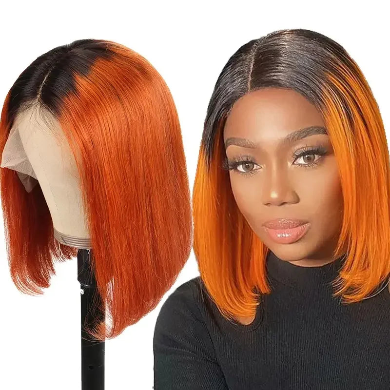 Black Ombre Ginger Orange Short Bob