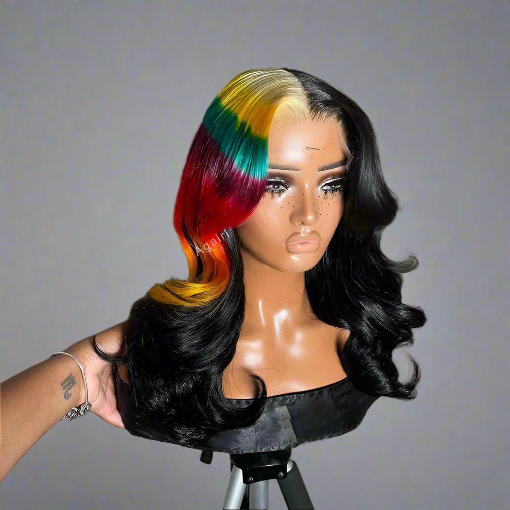 Multil Color Highlight Green Red Yellow wig