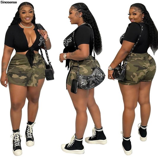 Women High Waisted Camo Shorts Slim Fit Camouflage