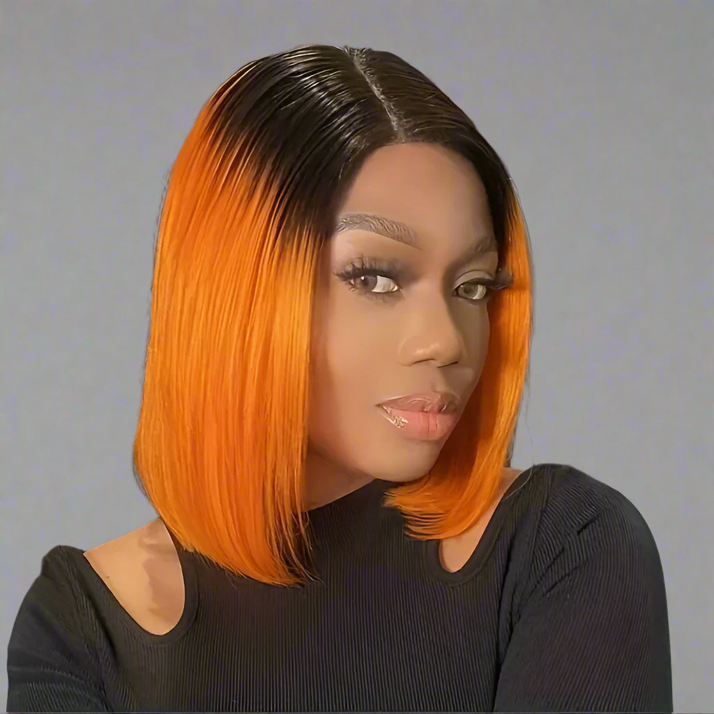 Black Ombre Ginger Orange Short Bob