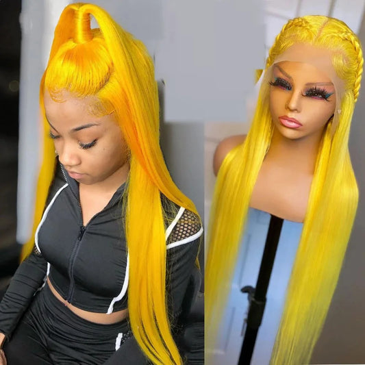 34 Inch Yellow straight 13x6 lace front wigs