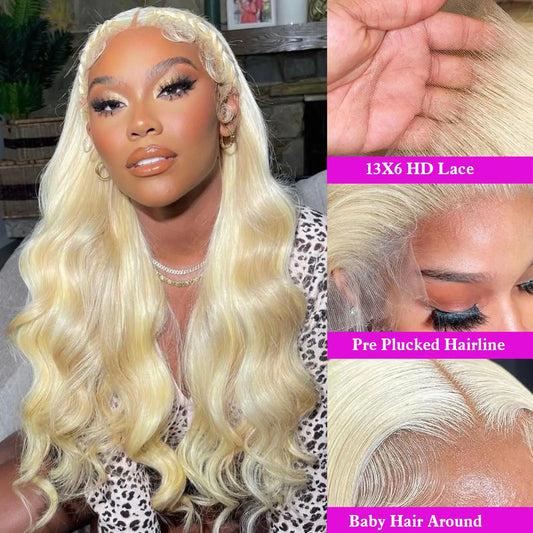 38 Inch 613 Blonde Lace Front Wig Human Hair Body Wave