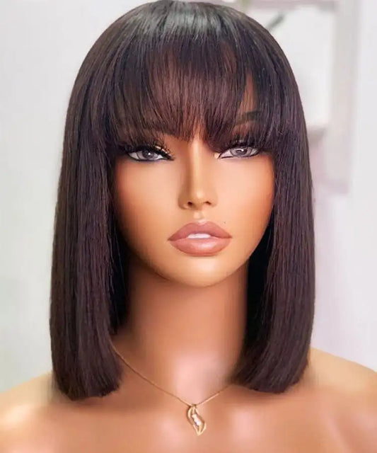 Bone Straight Bob Wig with Bangs Human Hair 180%