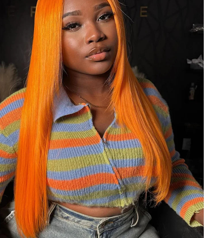 Orange Yellow Colored Straight 13x6 Lace Front Wig