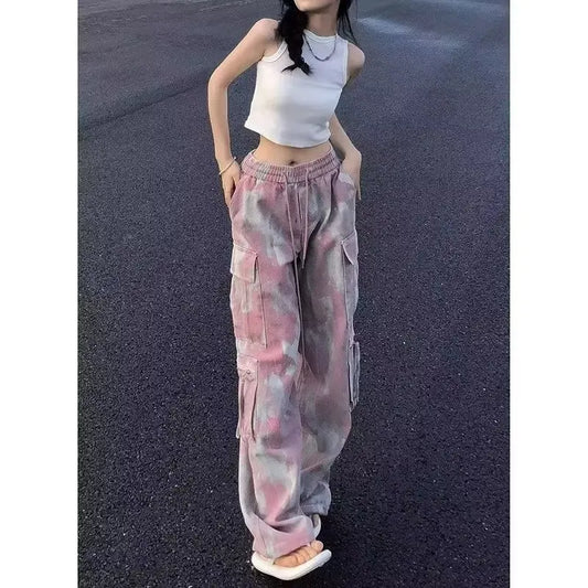 Denim Trouser Camouflage Pink Camo Cargo Pants Women Wide Leg