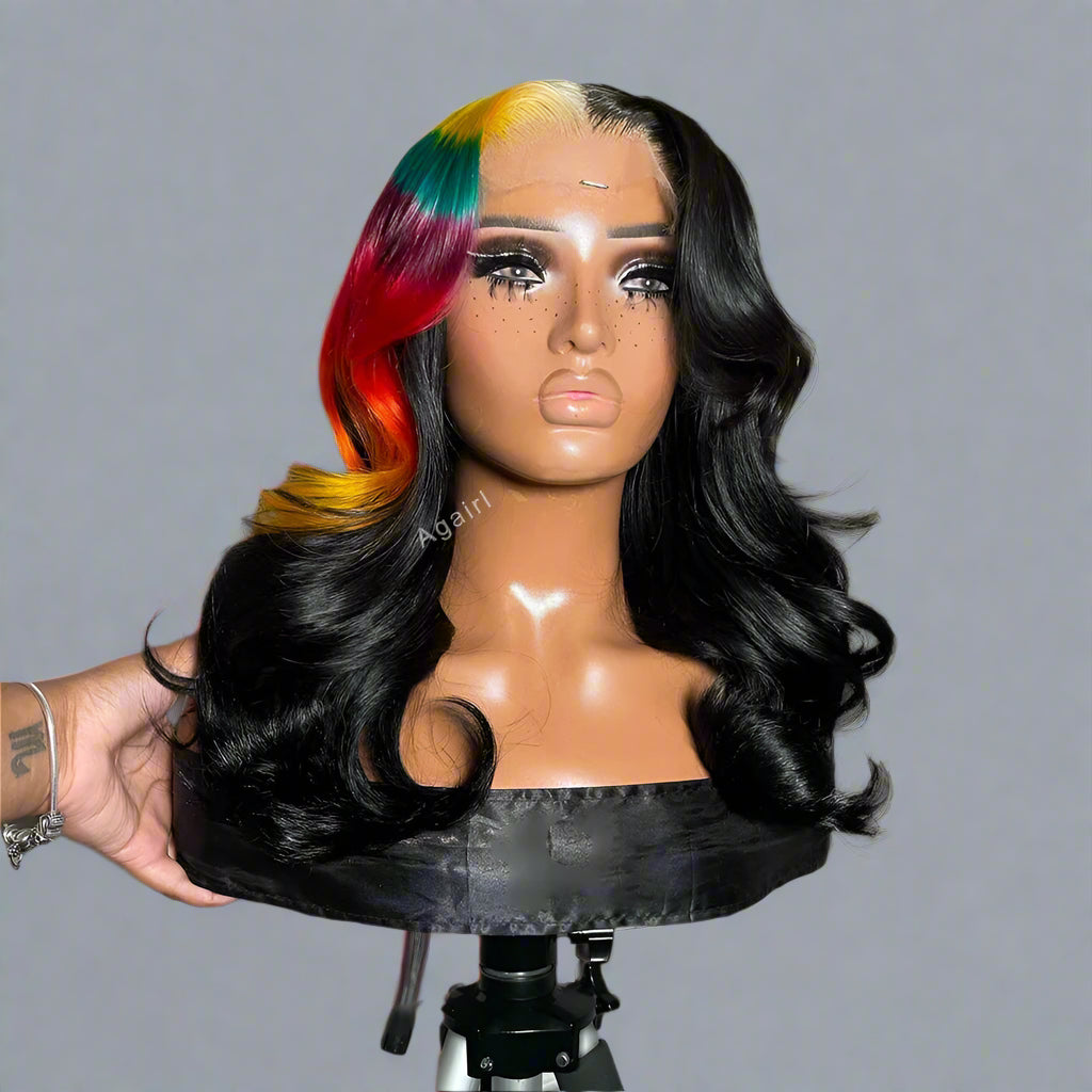 Multil Color Highlight Green Red Yellow wig