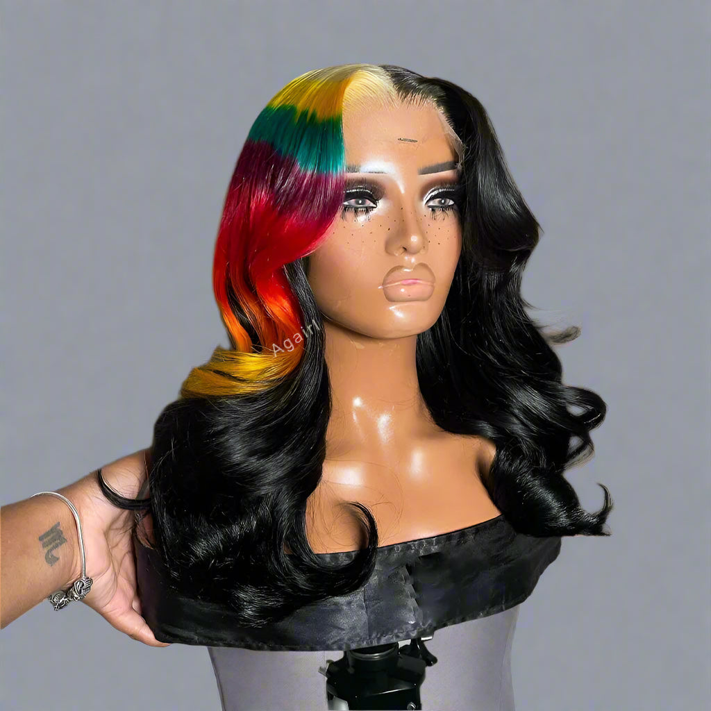 Multil Color Highlight Green Red Yellow wig